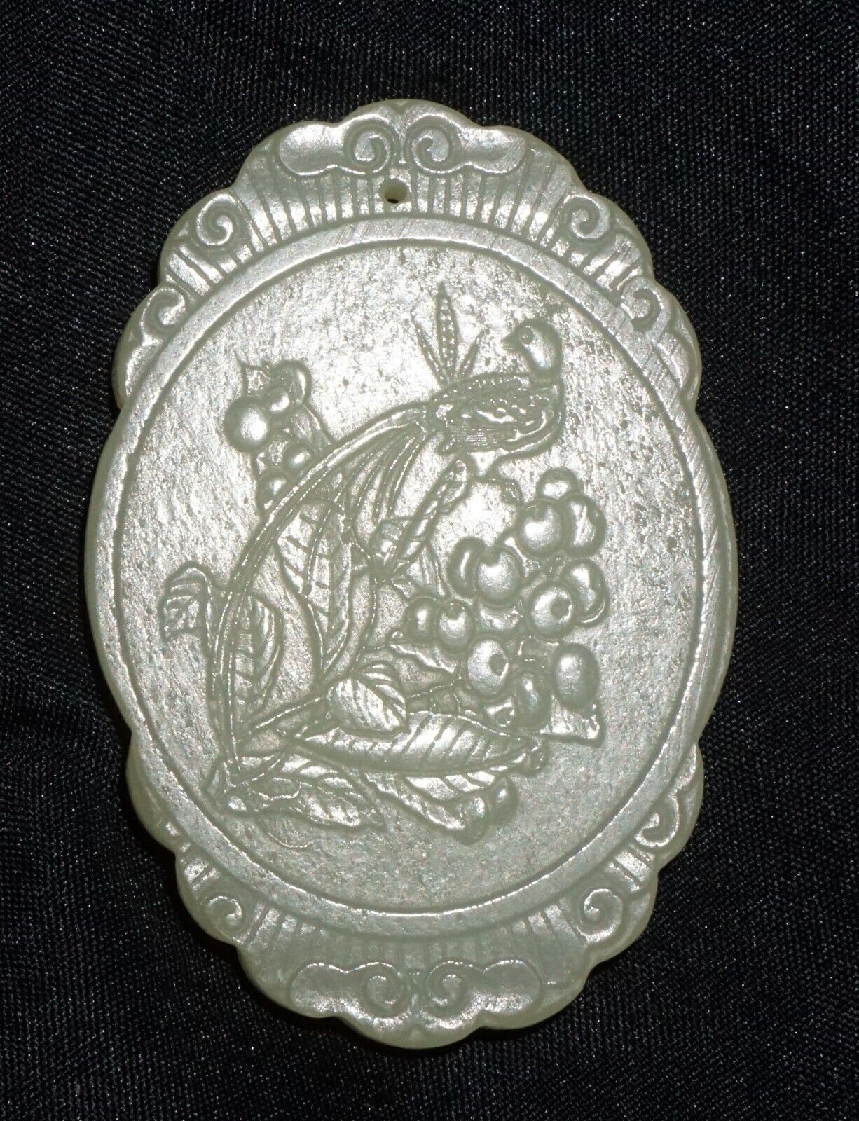 Modern Chinese Nephrite Jade Plaque Pendant w. Figure & Flower Motifs (---)