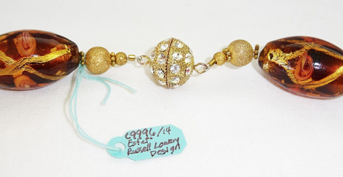 Vintage Hawaii Amber Color Glass Bead Necklace Designed by Russell Lowrey (Wel)