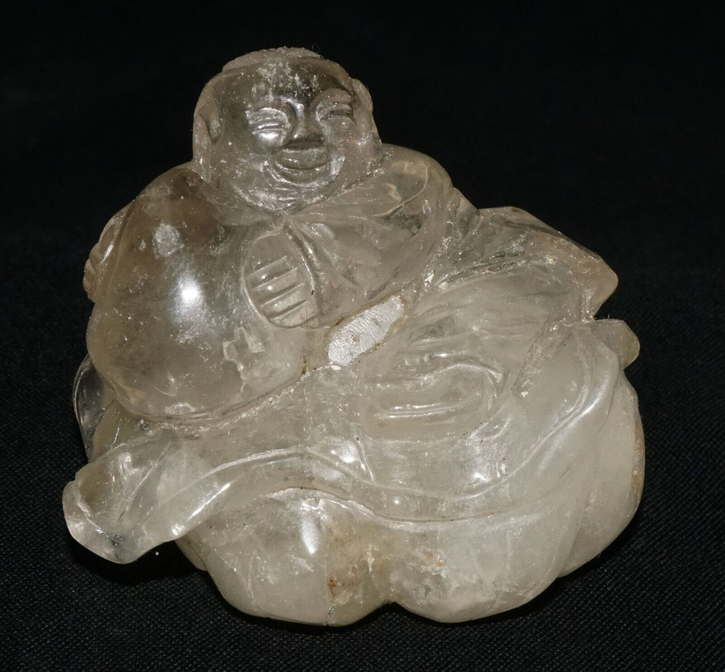 Vintage Chinese Clear Quartz Carved Boy & Gourd & Peach Snuff Bottle (LeS) G17