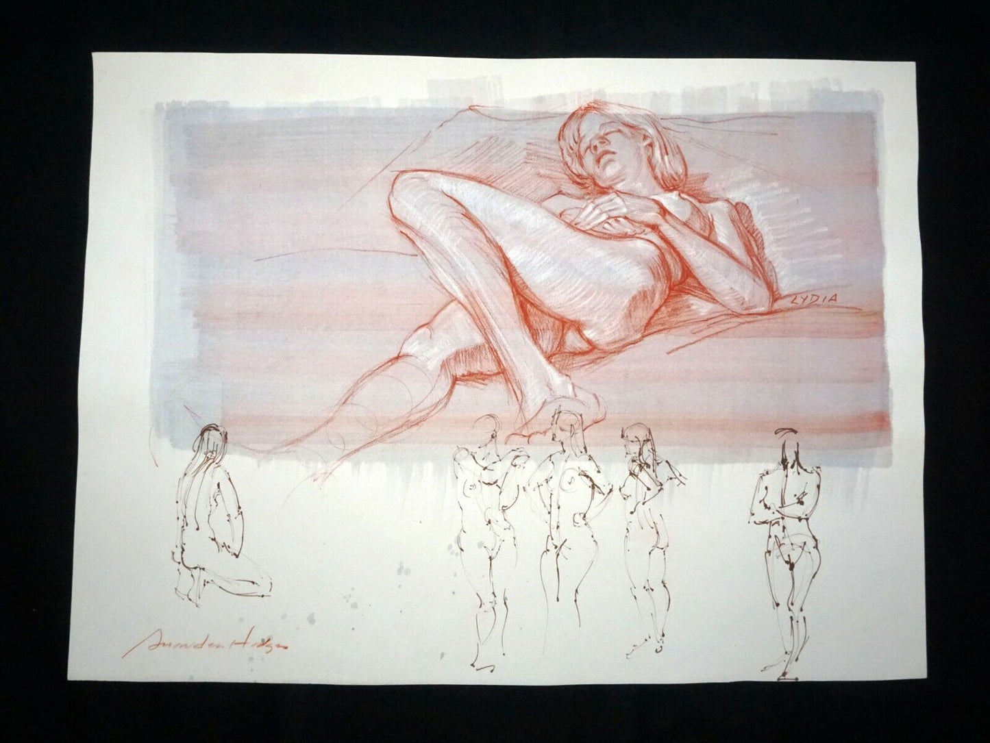 Hawaii Mixed Media Wash Painting Sleeping Female Nude Snowden Hodges (Sho)#109