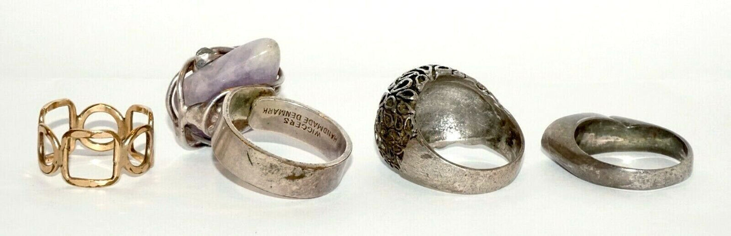 1+3Pc Mid Century Denmark Sterling Silver Ring Sz 6-9 by Wiggers & 3xothers(LeP)