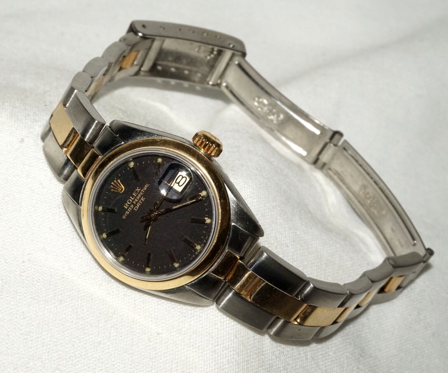 1970s Rolex DateJust Woman's Wristwatch Stainless & Gold & Black Dial (MHB)