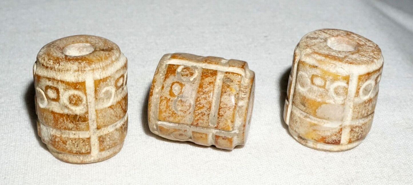 3Pc Chinese Archaistic Style Steatite Hard Stone Beads (---)