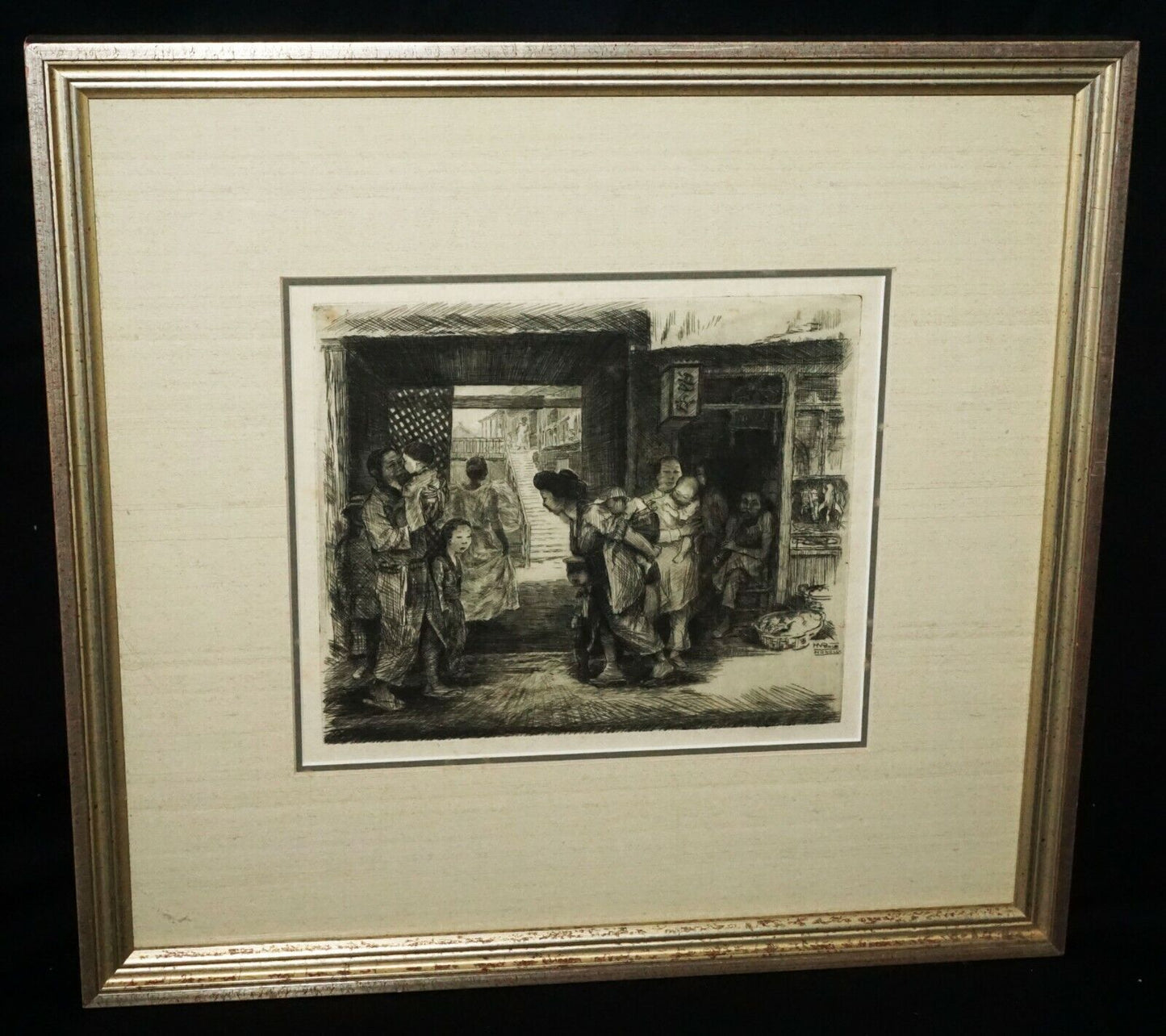 1920s Hawaii Etching Print "Chinatown" by Horatio Nelson Poole (1884-1949)(CWo)