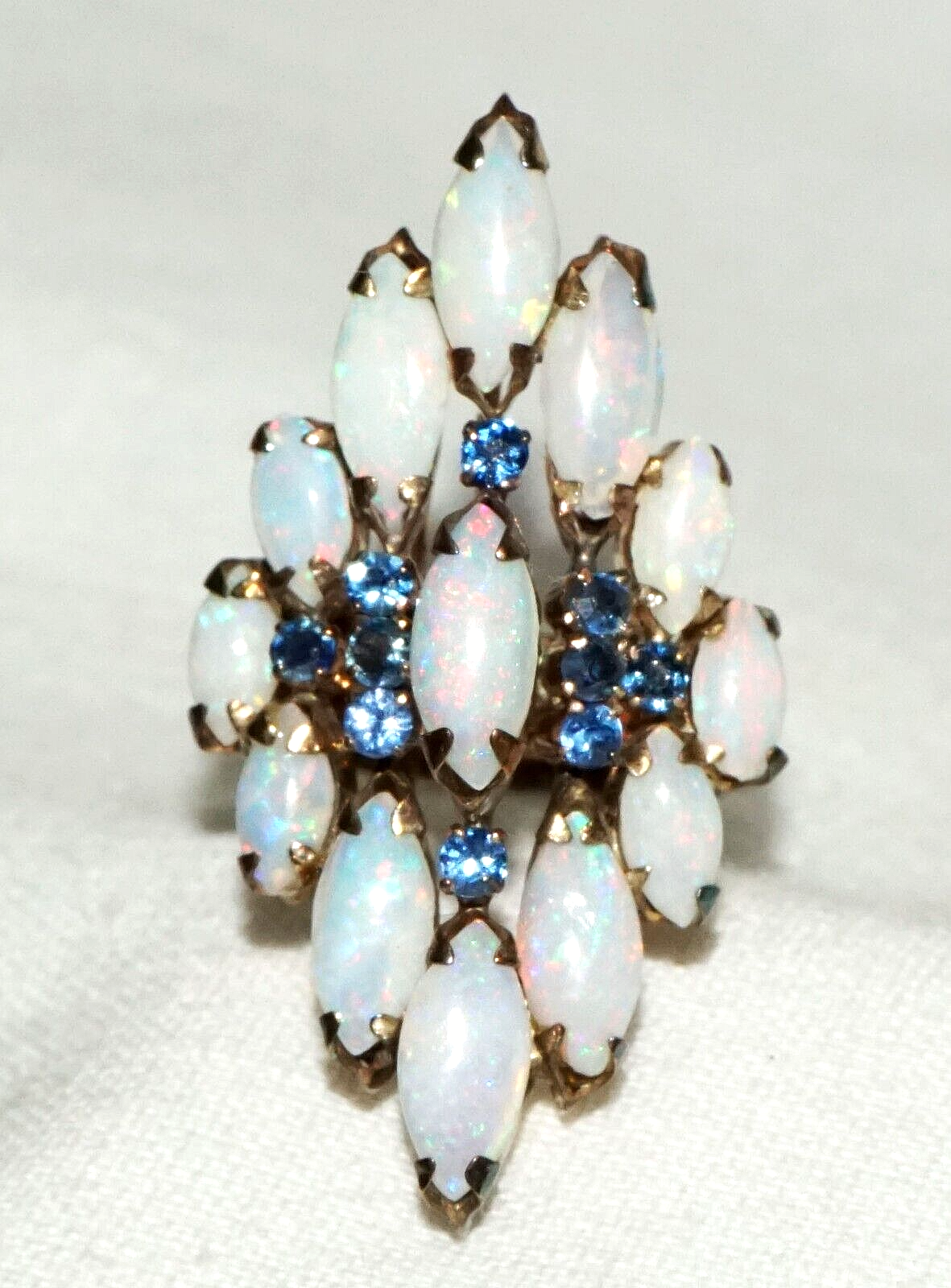 Vintage Thai 14k Yellow Gold Ring Sz.5.25 14x White Opals & 10x Sapphires (FeD)