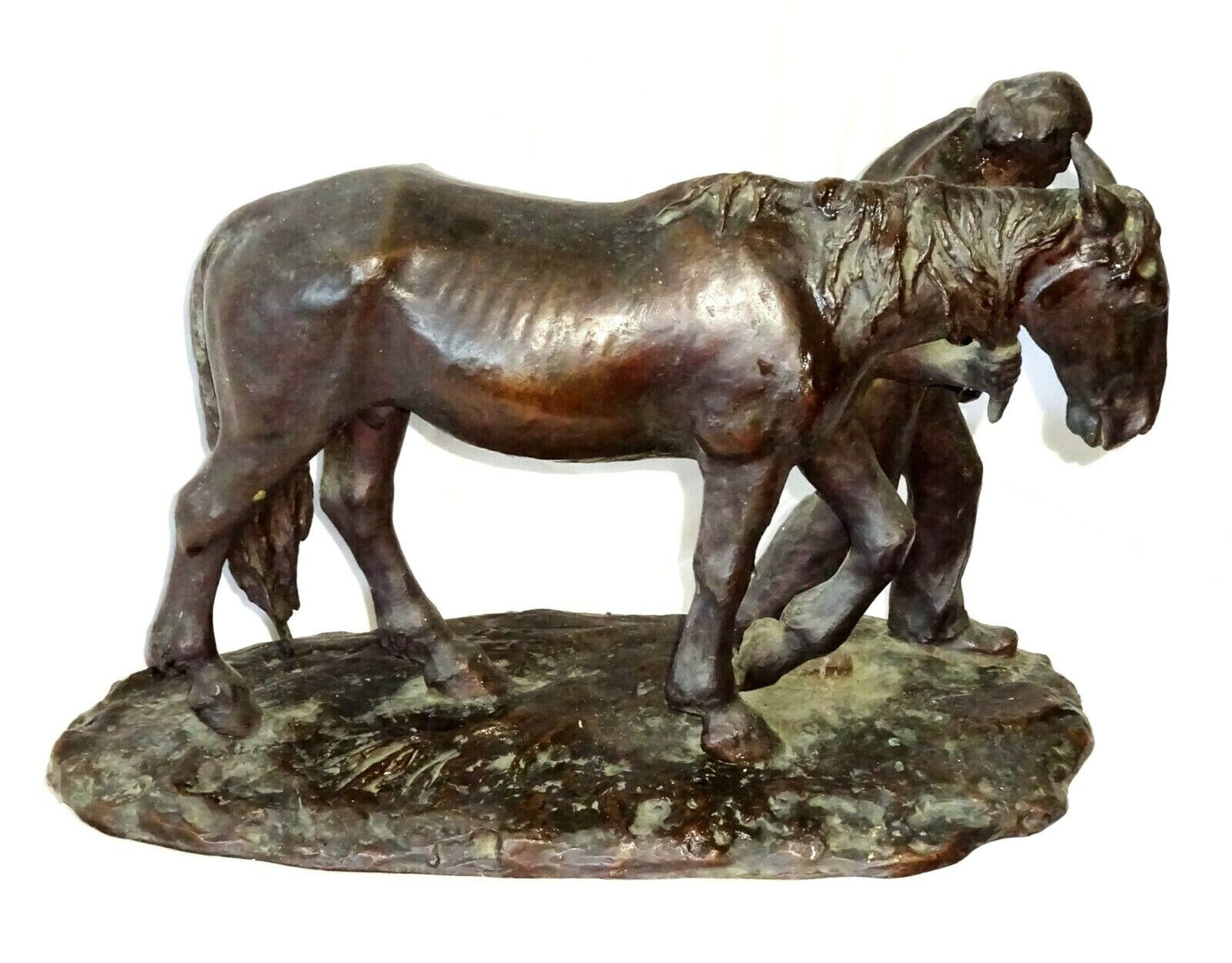 Vintage US Bronze Sculpture "Farmer Leading his Horse" by B.D. Cable (New)