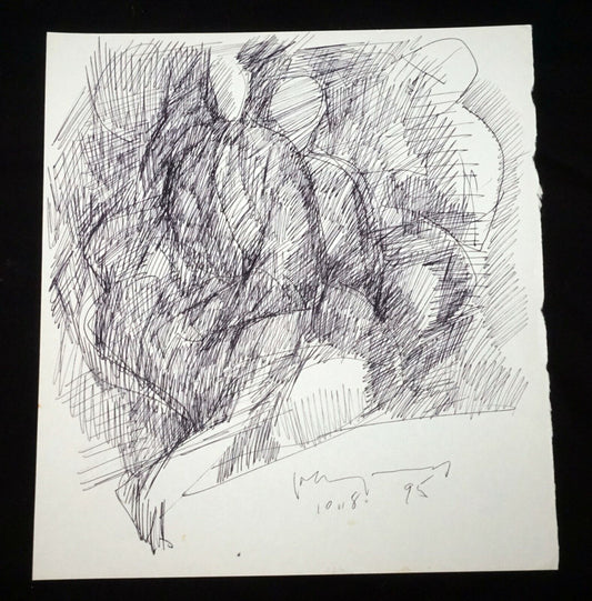 '95 Chinese Hawaii Abstract Drawing "Figures" John Chin Young (1909-1997)(SaJ)29