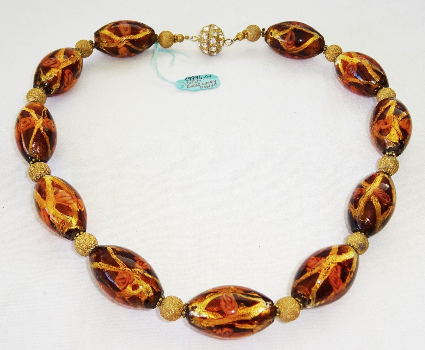 Vintage Hawaii Amber Color Glass Bead Necklace Designed by Russell Lowrey (Wel)