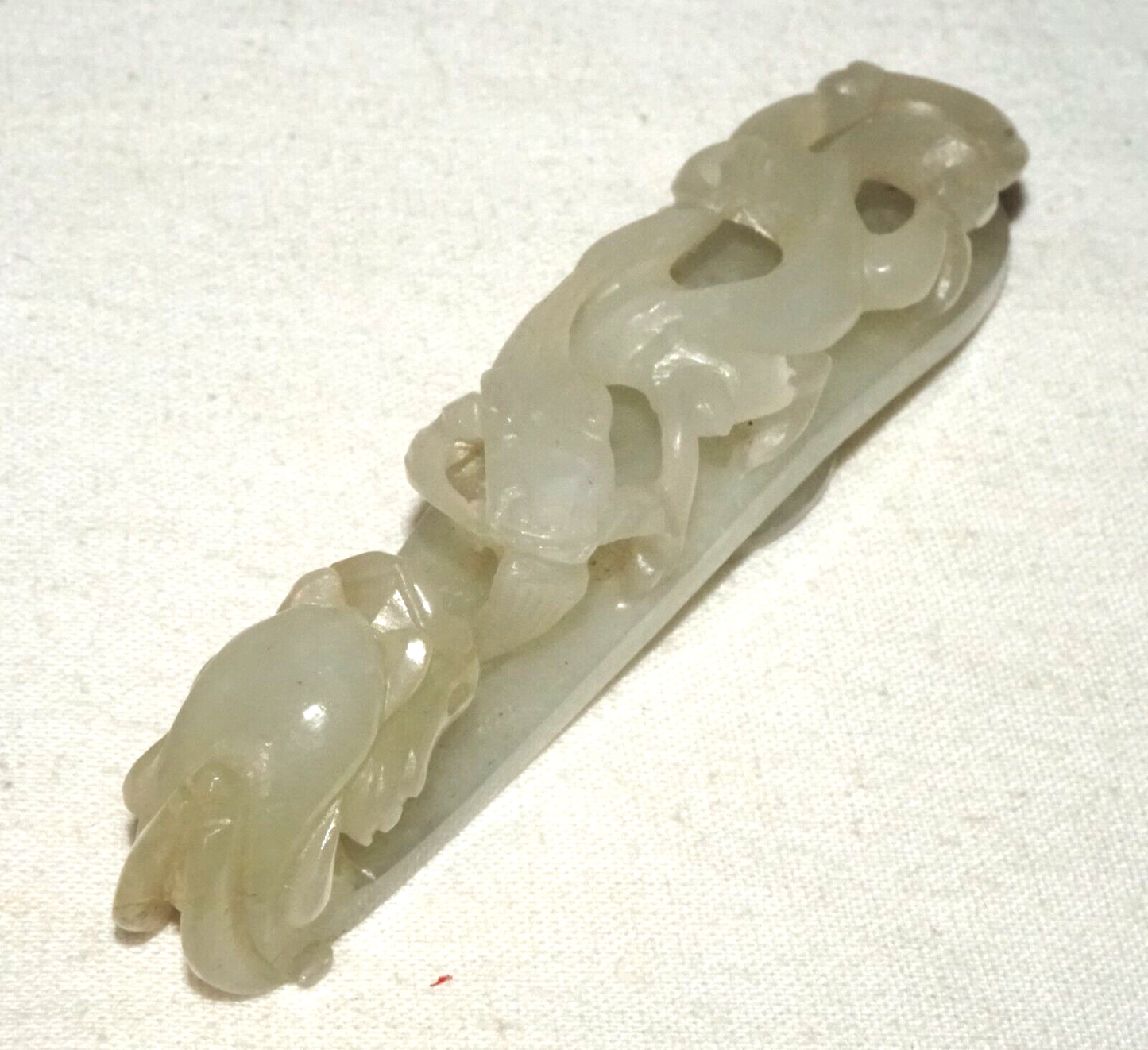 Antique Chinese Grey Green Nephrite Jade Dragon Belt Hook (UVi)#22