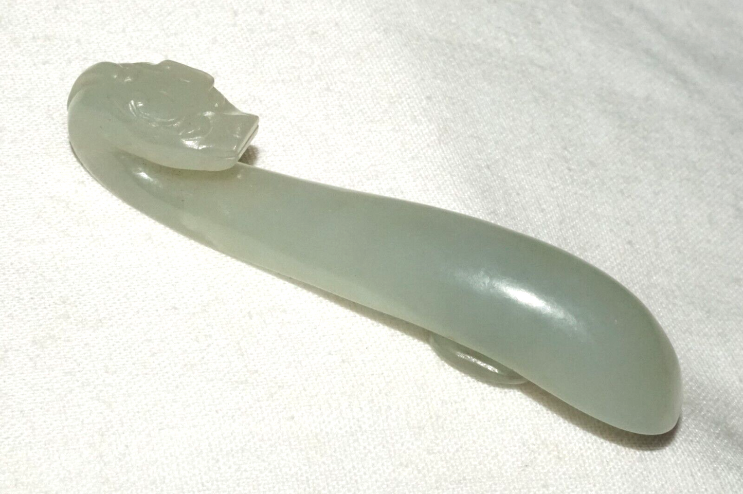 Antique Chinese Grey Green Nephrite Jade Dragon Belt Hook (UVi)#6