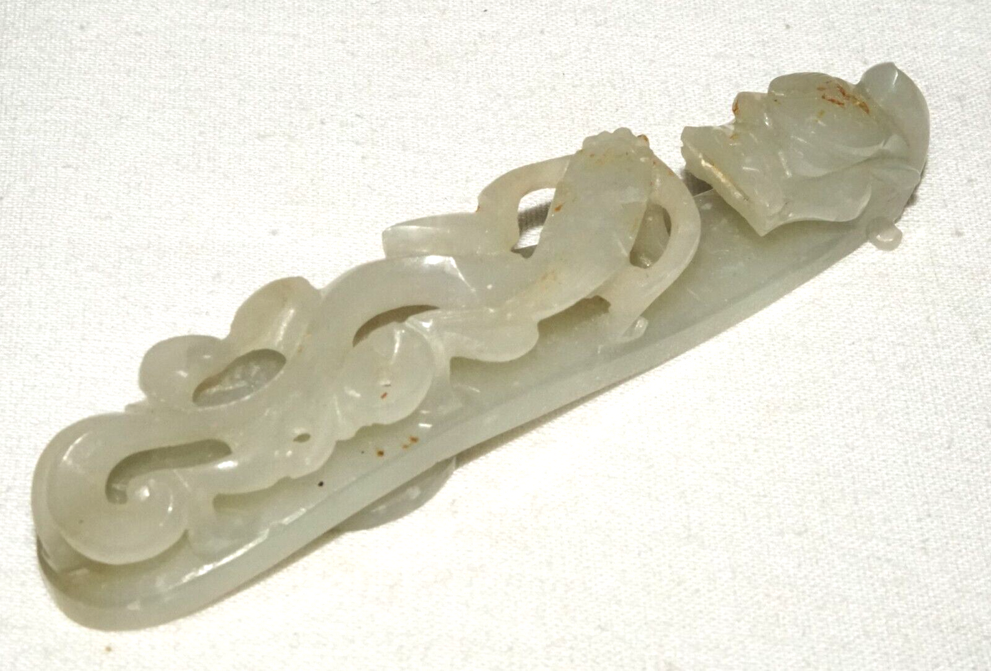 Antique Chinese Grey Green Nephrite Jade Dragon Belt Hook (UVi)#1