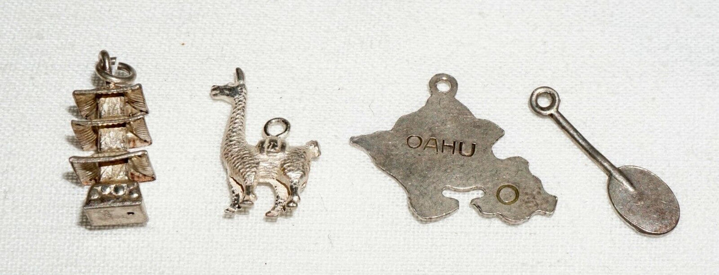 4Pc Vintage Silver Hawaii & World Mini Pendants Charms Oahu Paddle etc (BrM) L17