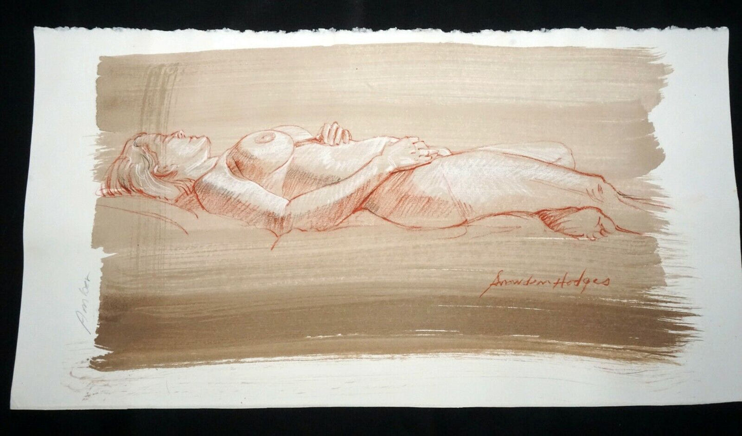 Hawaii Mixed Media Wash Painting Sleeping Female Nude Snowden Hodges (Sho)#110