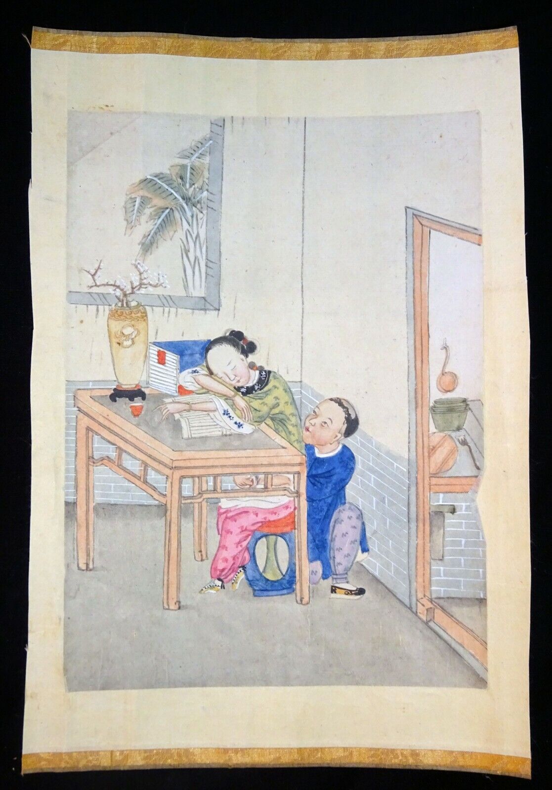 19C Chinese Erotic Pillow Color Paintings for Newly Married Couple (SoM)#9