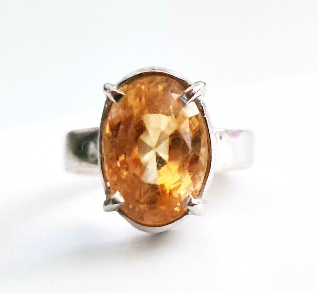 Vintage 14k White Gold Ring Sz. 6.5 w. 1x Oval Facetted Citrine 4.5ct. (FeO) #45