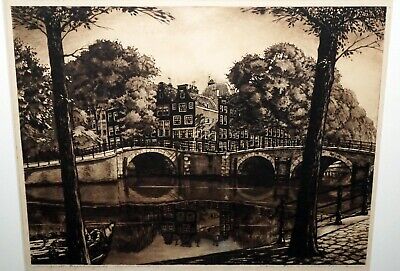 Vtg. Dutch Large Etching Print Amsterdam by Cornelis Brandenburg (1884-1954)(***