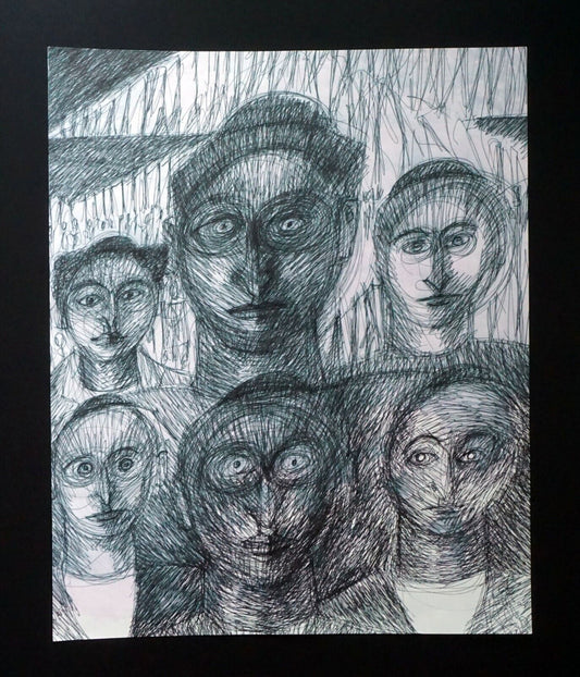 France Hawaii Outsider Art Ink Drawing Starring Figures by Claude Vedel (EtJ)#7
