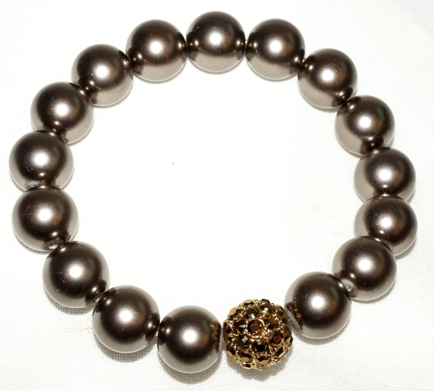 Vintage Fashion Bracelet w. Brown Metal Beads & Stone Studded Accent (KoS) L8