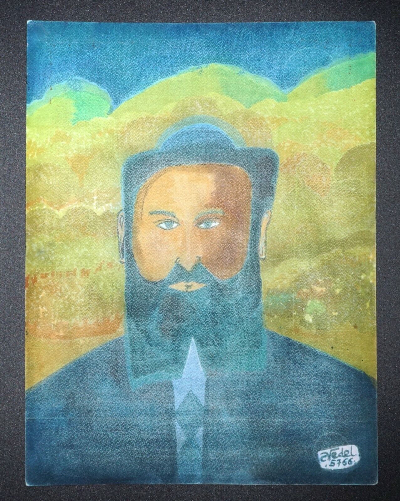 '87 France Hawaii Outsider Art WC Painting Jewish Rabbi by Claude Vedel (EtJ)#12