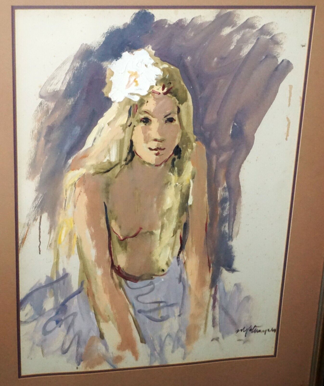 '70s Hawaii Acrylic Painting Young Girl Nude by Willson Stamper (1912-1988)(MeM)