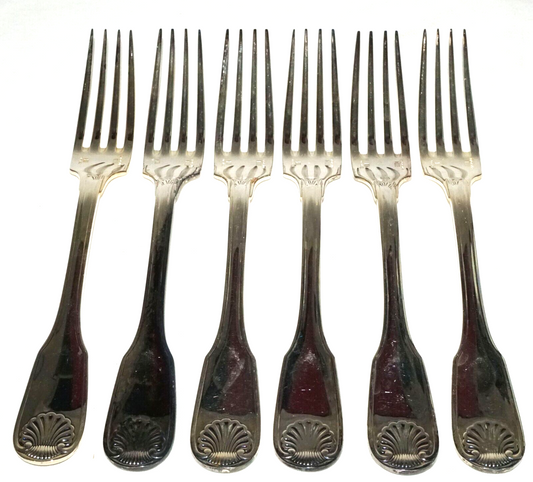 6Pc France Silver Plated Dinner Forks Lot Shell Vendome Pat Christofle (NiC) L5