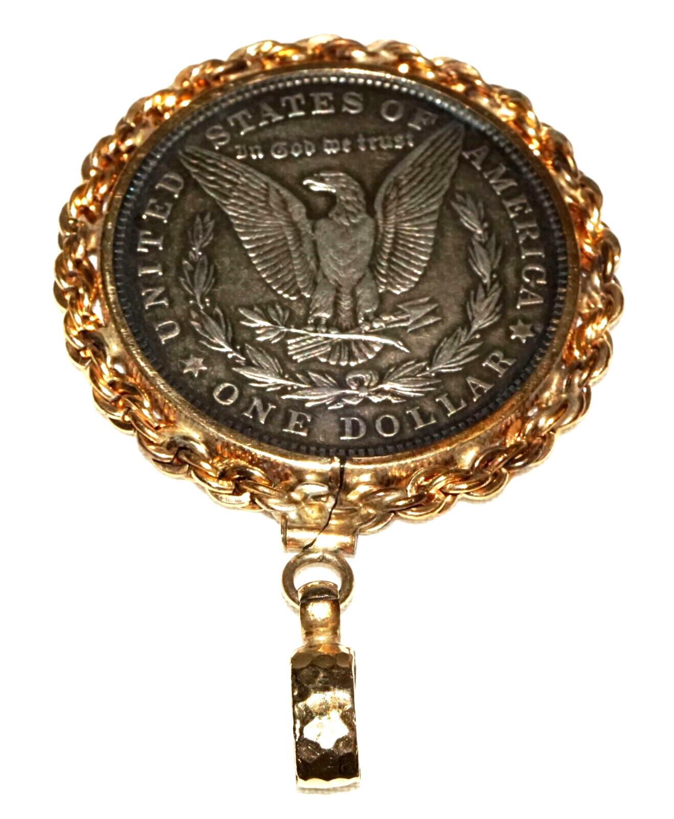 Vintage US Gold Plated Coin Bezel Pendant w. 1921 Morgan $1 Silver Coin (MuS)