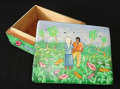 1980s Haitian Wooden Covered Boxes w. Painted Landscape Motif J.H. Wesner (Stea)