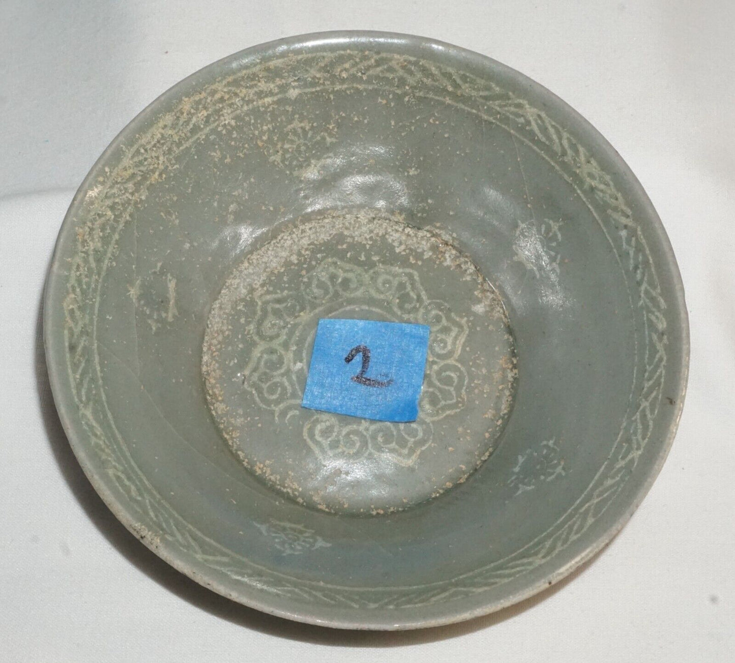 14C Korean Koryo Inlaid Pottery Bowl Celadon Glazed w. Floral Designs (JSt)2 IC