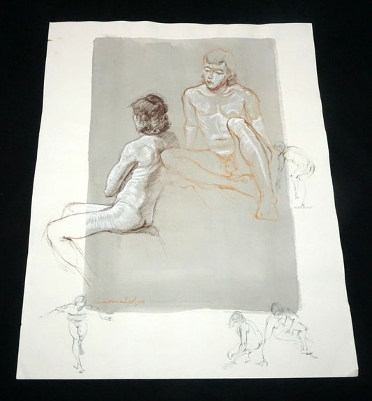 Hawaii Conte WC Wash Drawing Painting Male Nudes by Snowden Hodges (Sho)#14