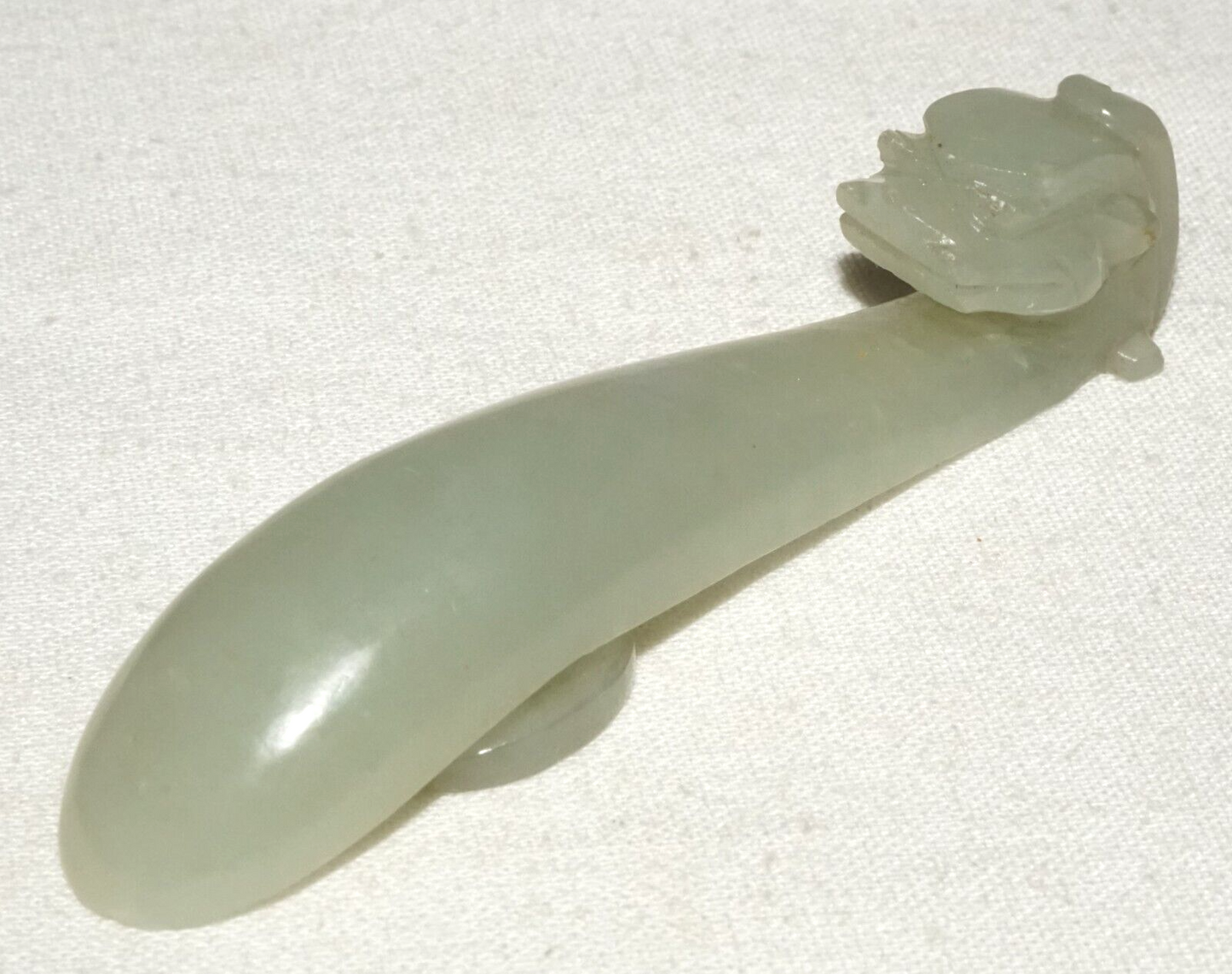 Antique Chinese Grey Green Nephrite Jade Dragon Belt Hook (UVi)#9