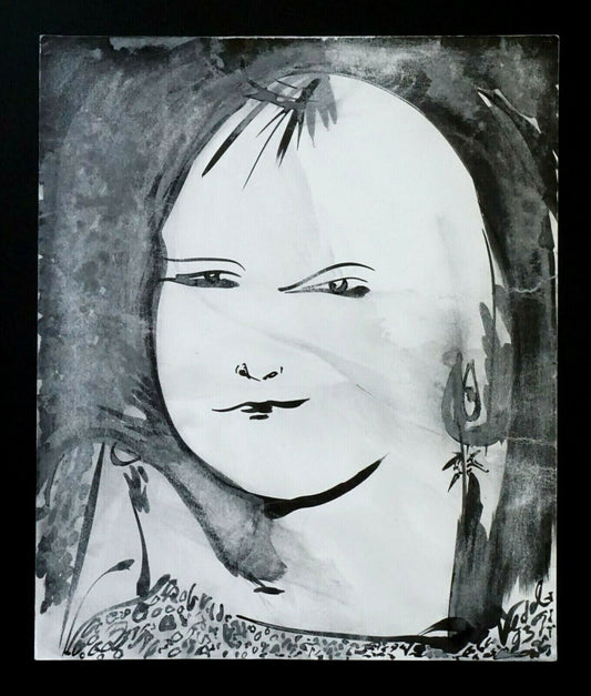 France Outsider Art Ink Painting Bald Figure Portrait by Claude Vedel (EtJ)#66