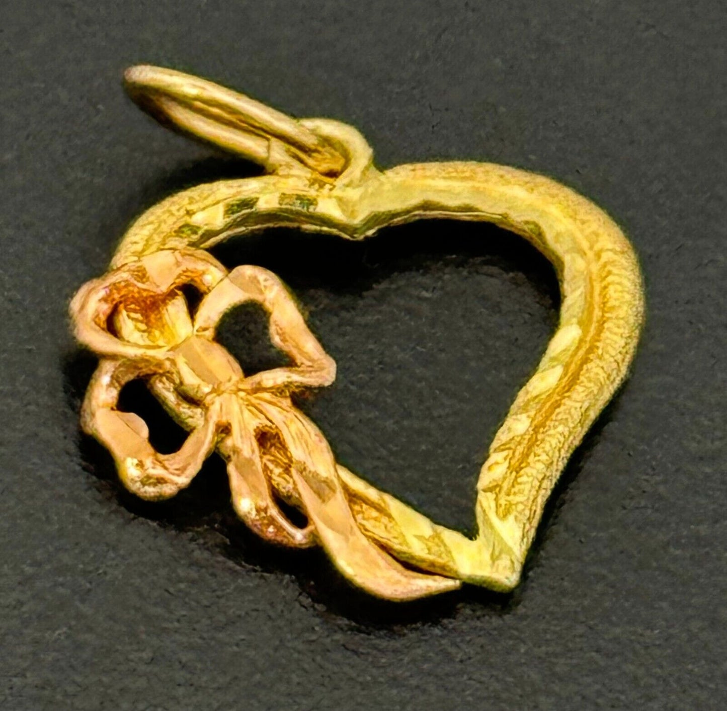 14k Multi-Toned Gold Heart Love Ribbon Pendant (MeC)