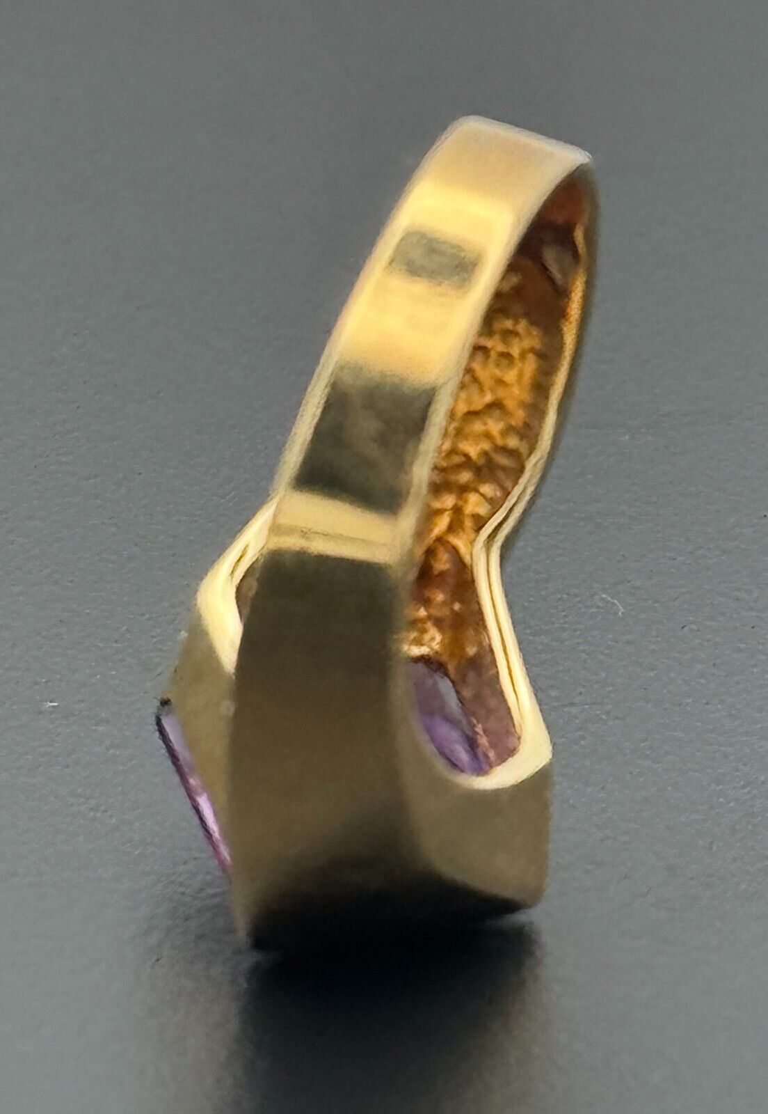 Vintage 14k Y Gold Ring Sz. 6 w Princess Cut Amethyst, Modernist Design (McC)