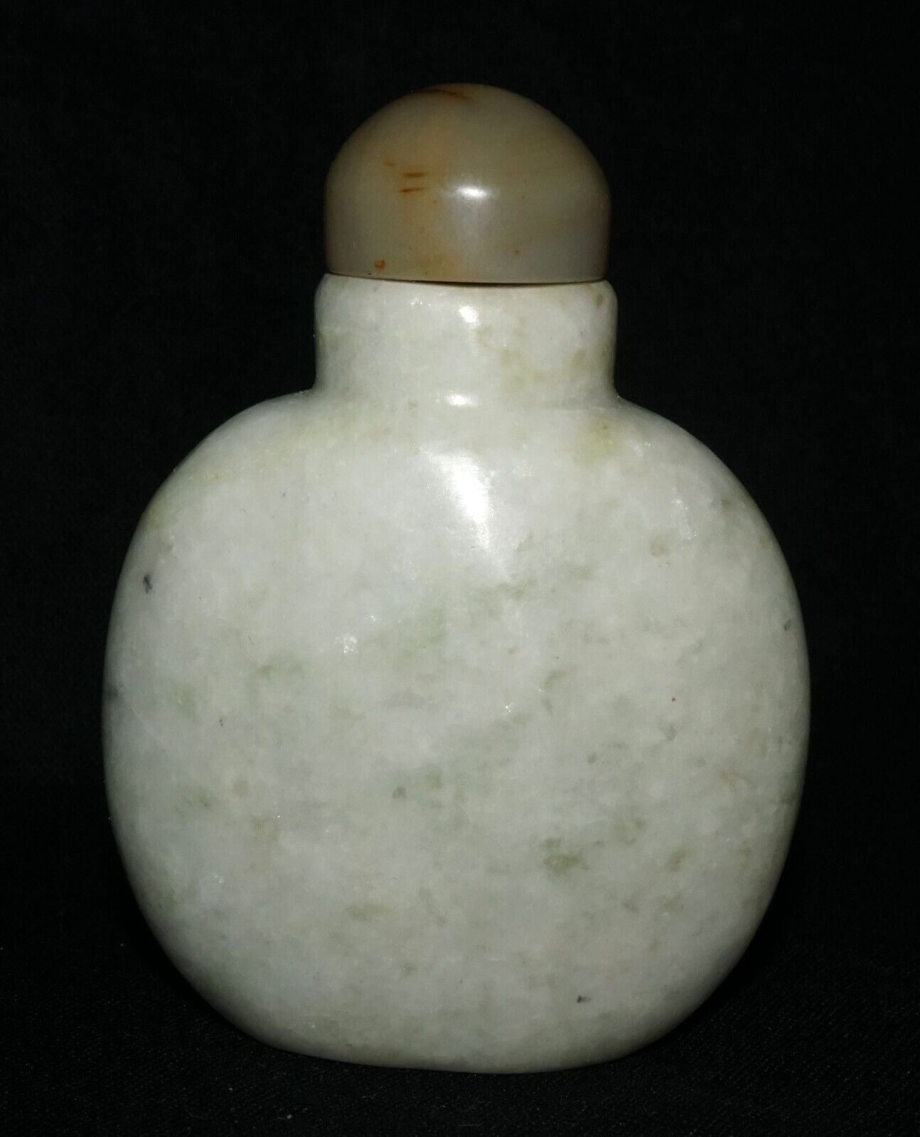 Vintage Chinese White & Green Jadeite Jade Snuff Bottle w. Agate Stop (LeS) G11