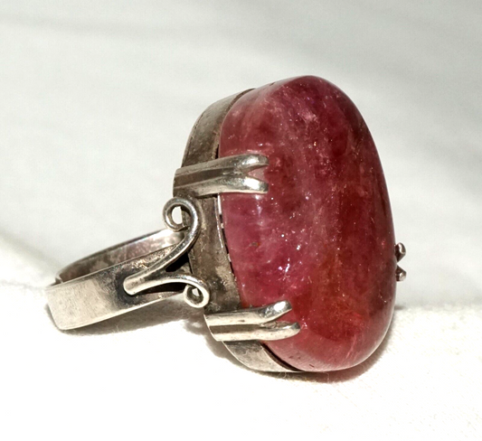 Vintage Sterling Silver Ring Sz.7 w. 1x Large Candy Colored Tourmaline (LeS)L19