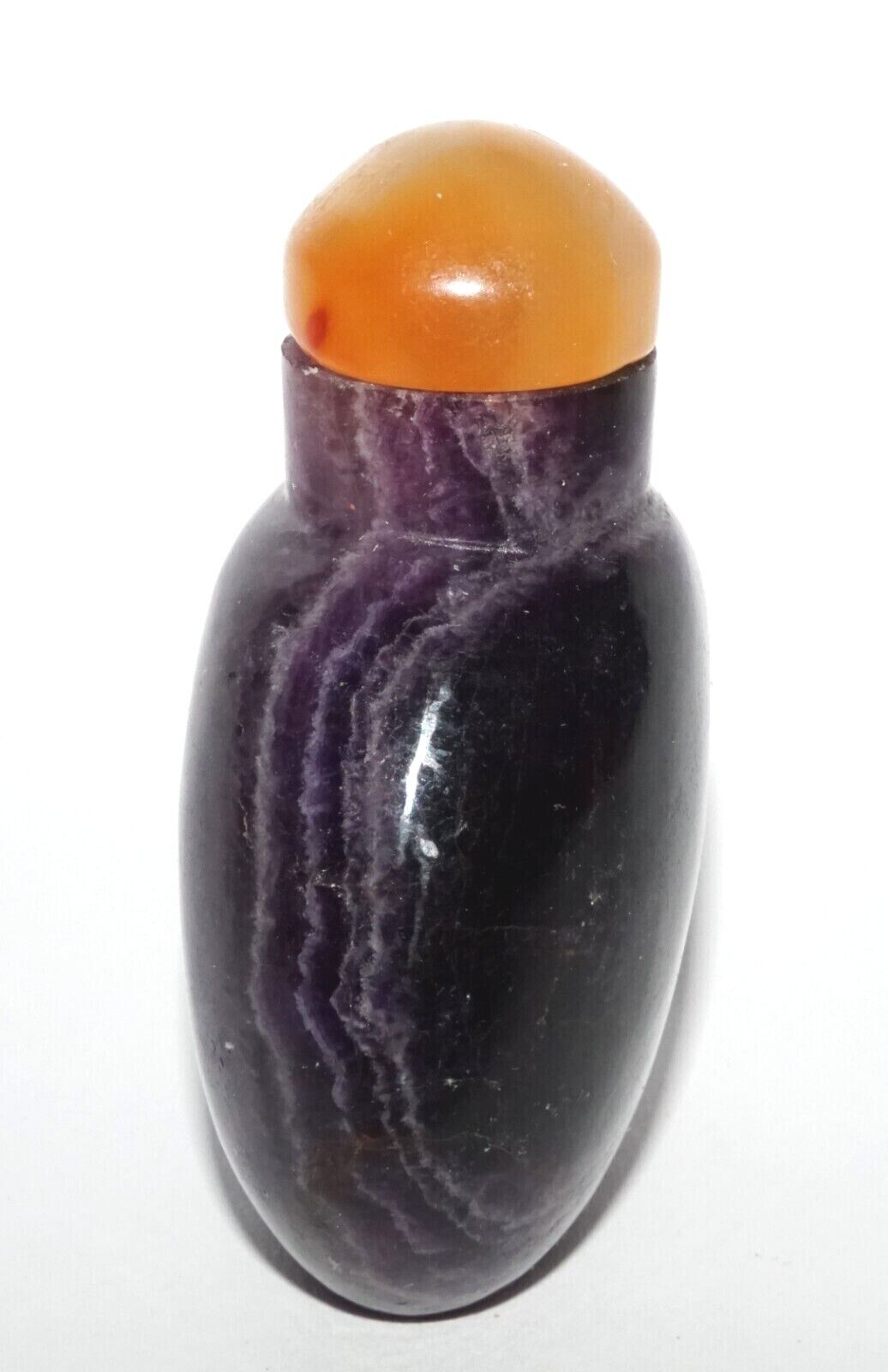 Vintage Chinese Purple Fluorite Carved Snuff Bottle w. Agate Stopper (LeS) G8