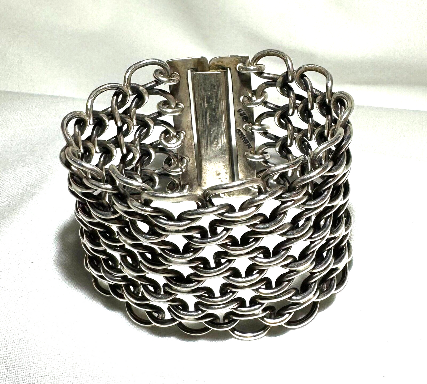 Mexican Sterling Chain Maille Bracelet 7.5" x 1.75" (LoC)2