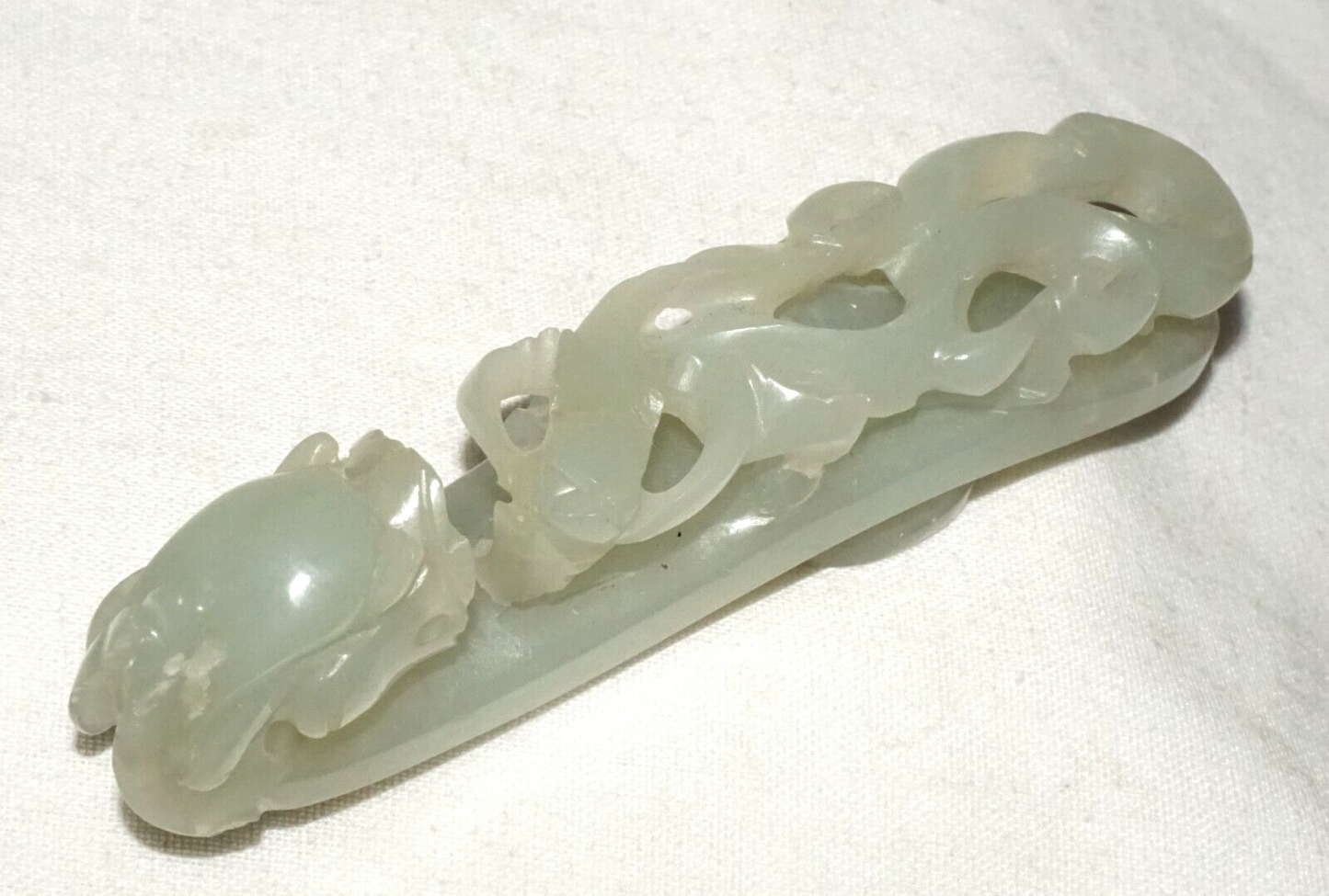 Antique Chinese Grey Green Nephrite Jade Dragon Belt Hook (UVi)#2