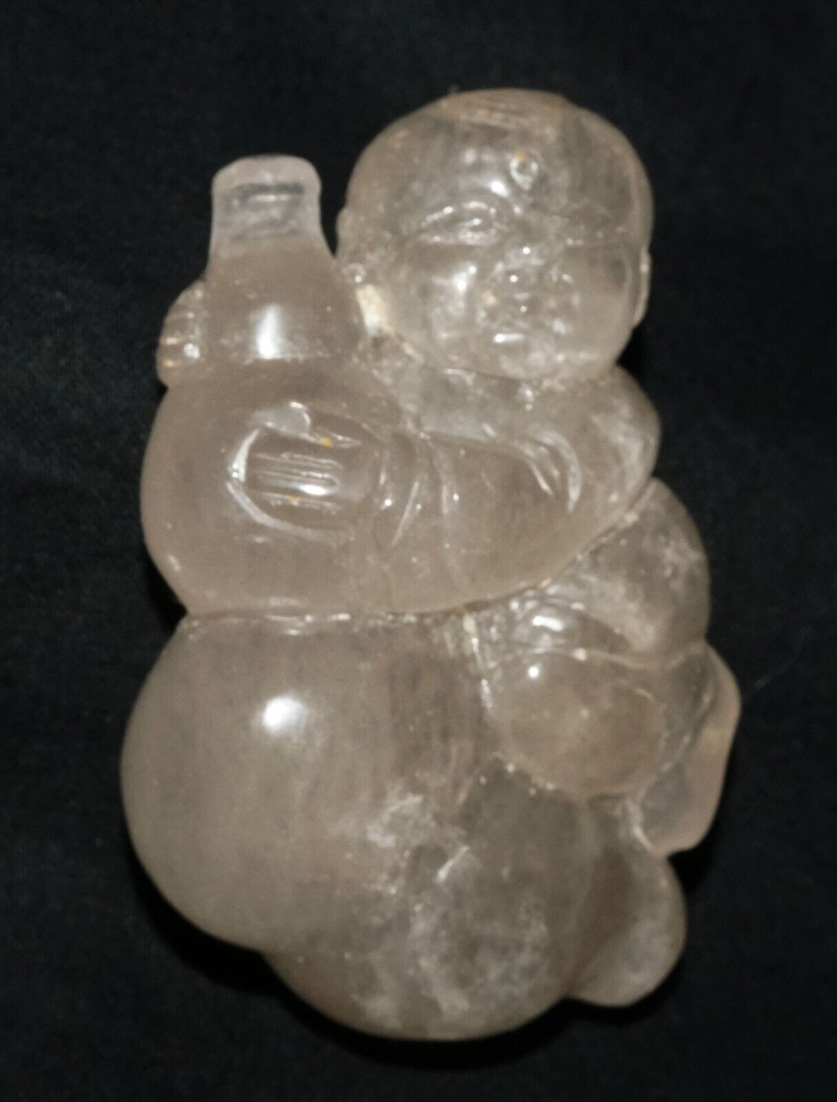 Vintage Chinese Clear Quartz Carved Boy & Double Gourd Snuff Bottle (LeS) G17