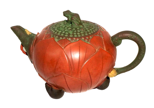 Vintage Chinese Pottery Mini Tea Pot Flower Bud & Frog Design (Kai) IC