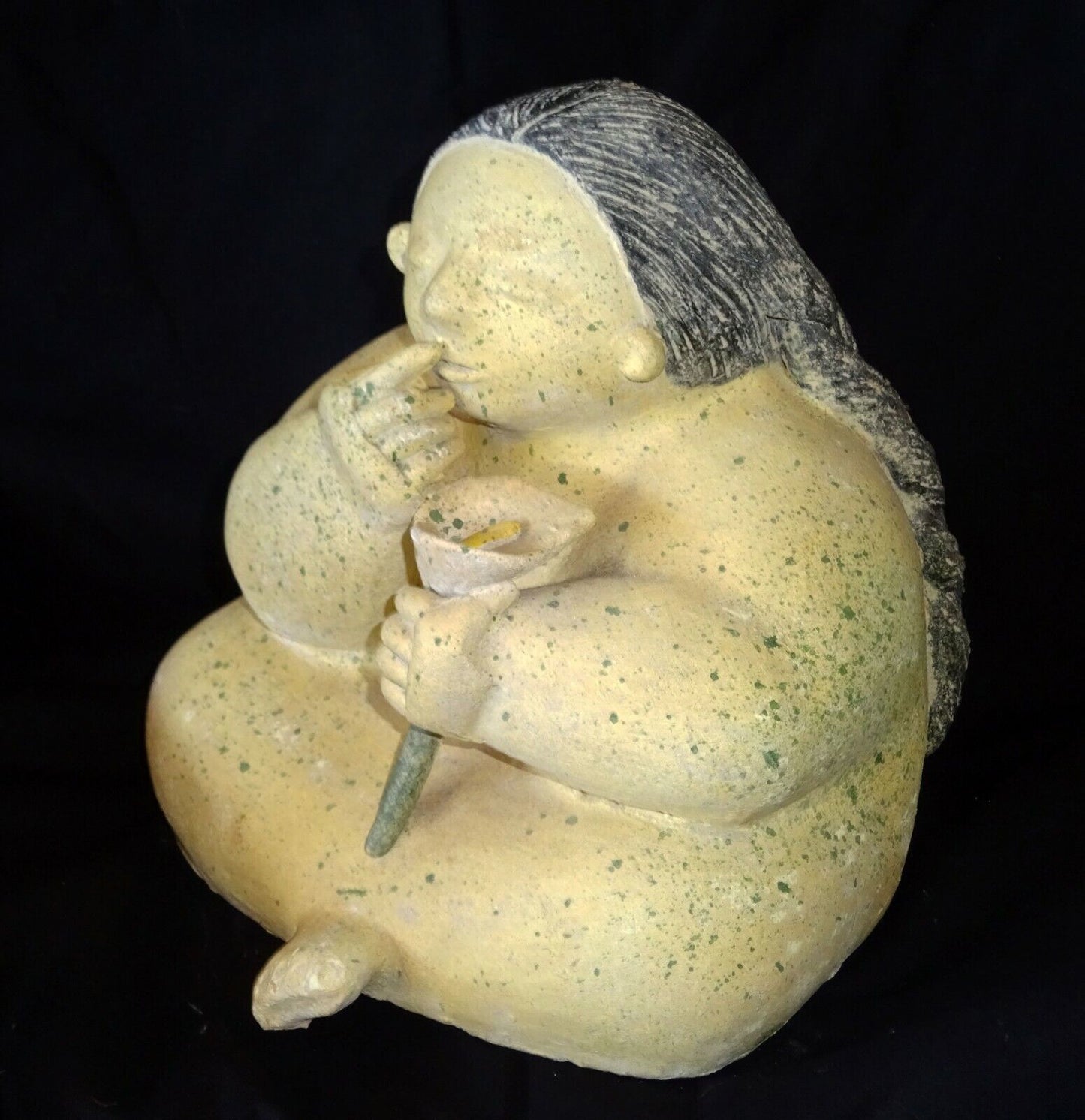 Vintage Pottery Sculpture Seated Voluptuous Girl Fernando Botero-esque (DoC)