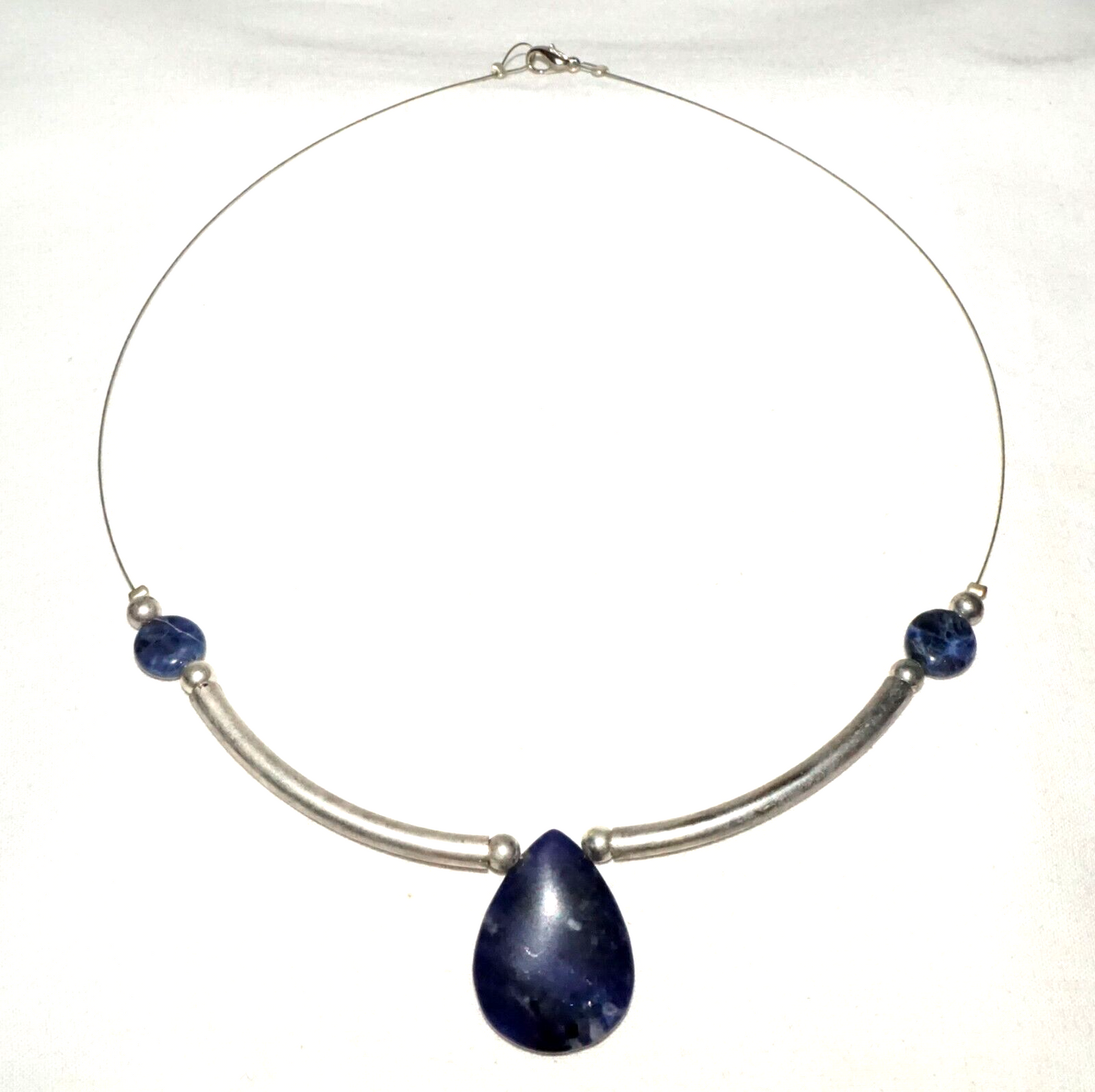 Vintage US Silver Necklace w. 3x Sodalite Bead Accents (KiL)