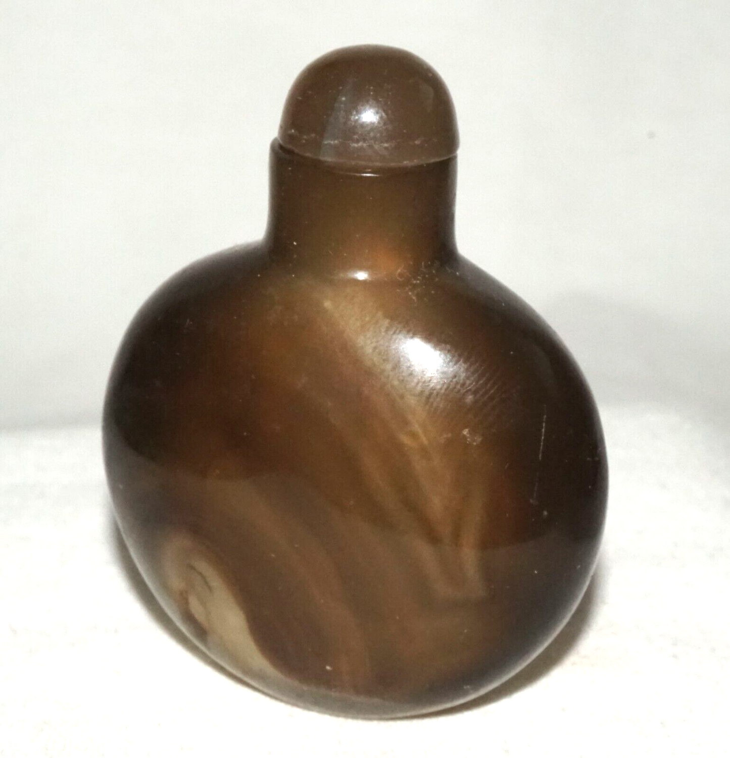 Vintage Chinese Shadow Agate Carved Snuff Bottle & Stopper (LeS)