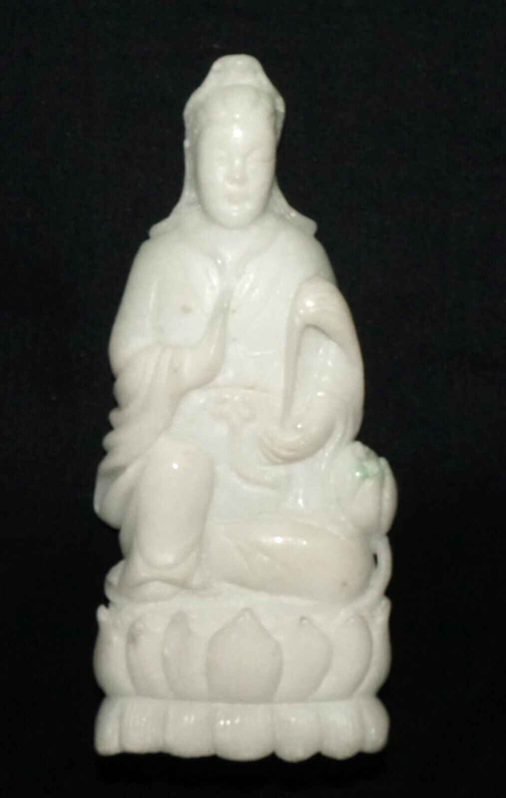 Vintage Chinese White Jadeite Jade Kwan Yin on a Lotus Base (Les)L21