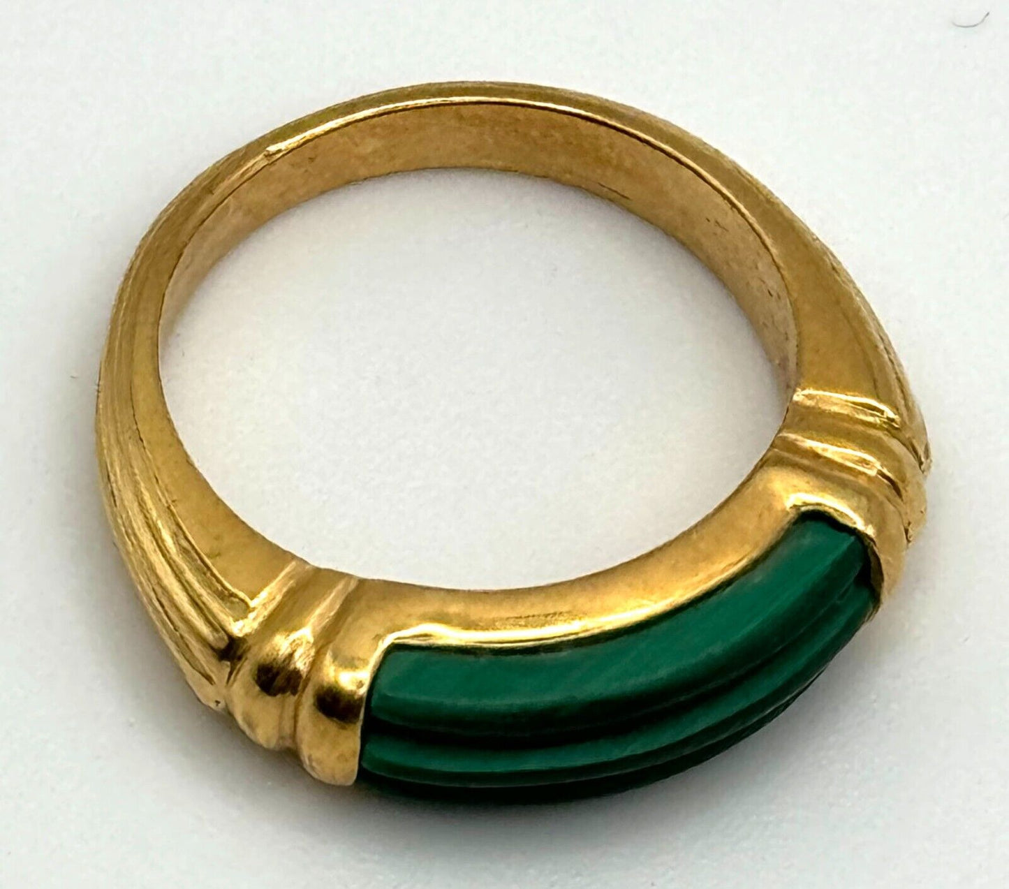 Vintage 18k Yellow Gold Malachite Inlay Ring Sz. 7 3/4 (NeW)