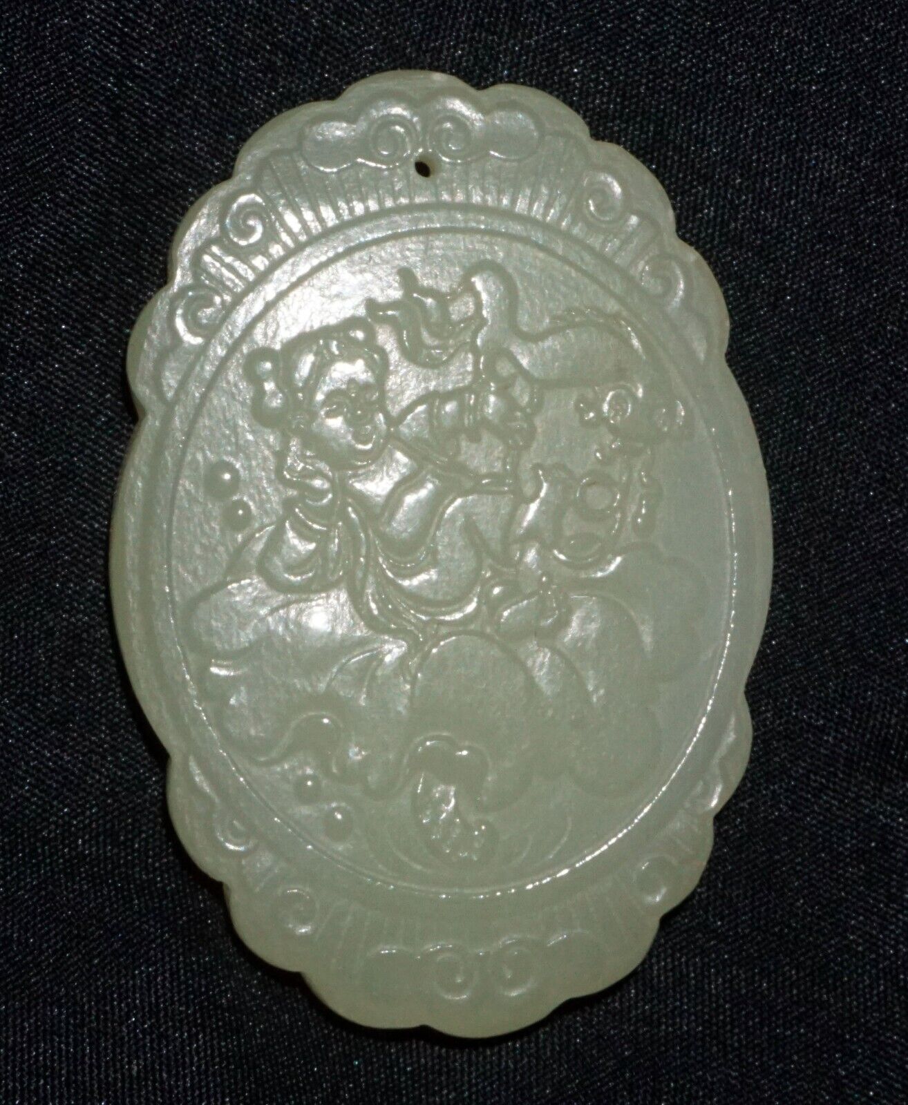 Modern Chinese Nephrite Jade Plaque Pendant w. Figure & Flower Motifs (---)