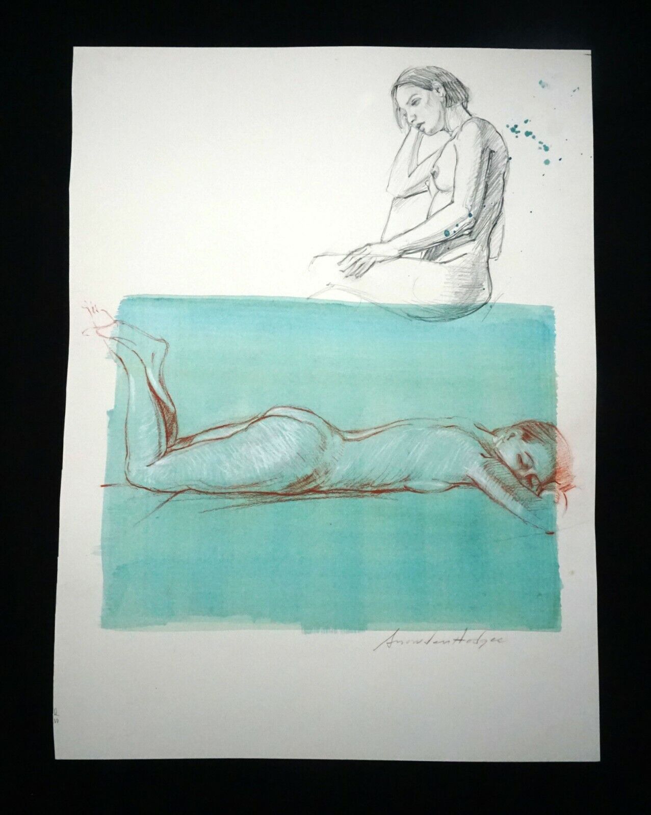 Hawaii Mixed Media Wash Painting Sleeping Female Nude by Snowden Hodges(Sho)#105