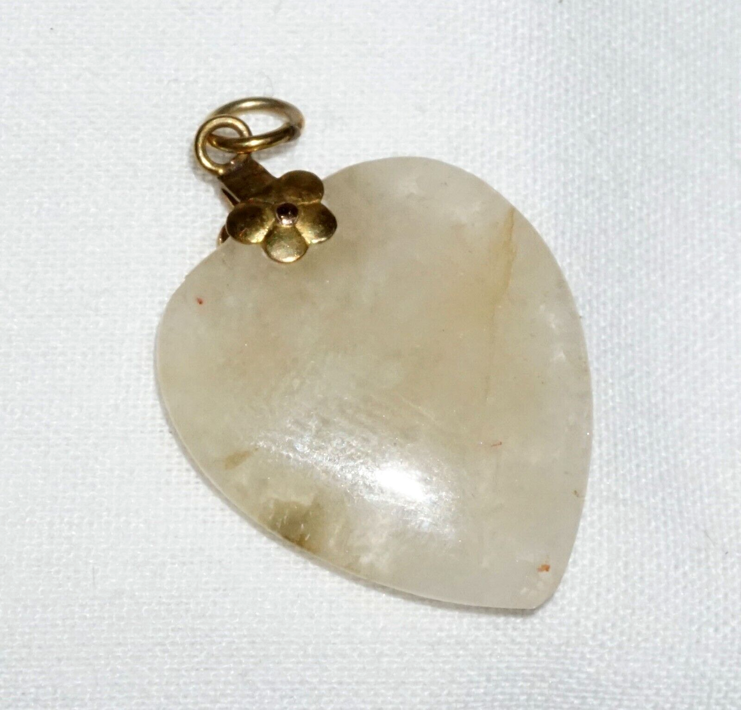 Vintage Chinese Semi Translucent Yellowish Jadeite Jade Heart Pendant (ChY)