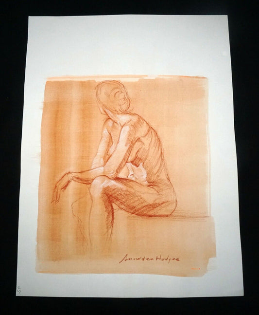 Hawaii Mixed Media Wash Painting Seated Female Nude Snowden Hodges (Sho)#134