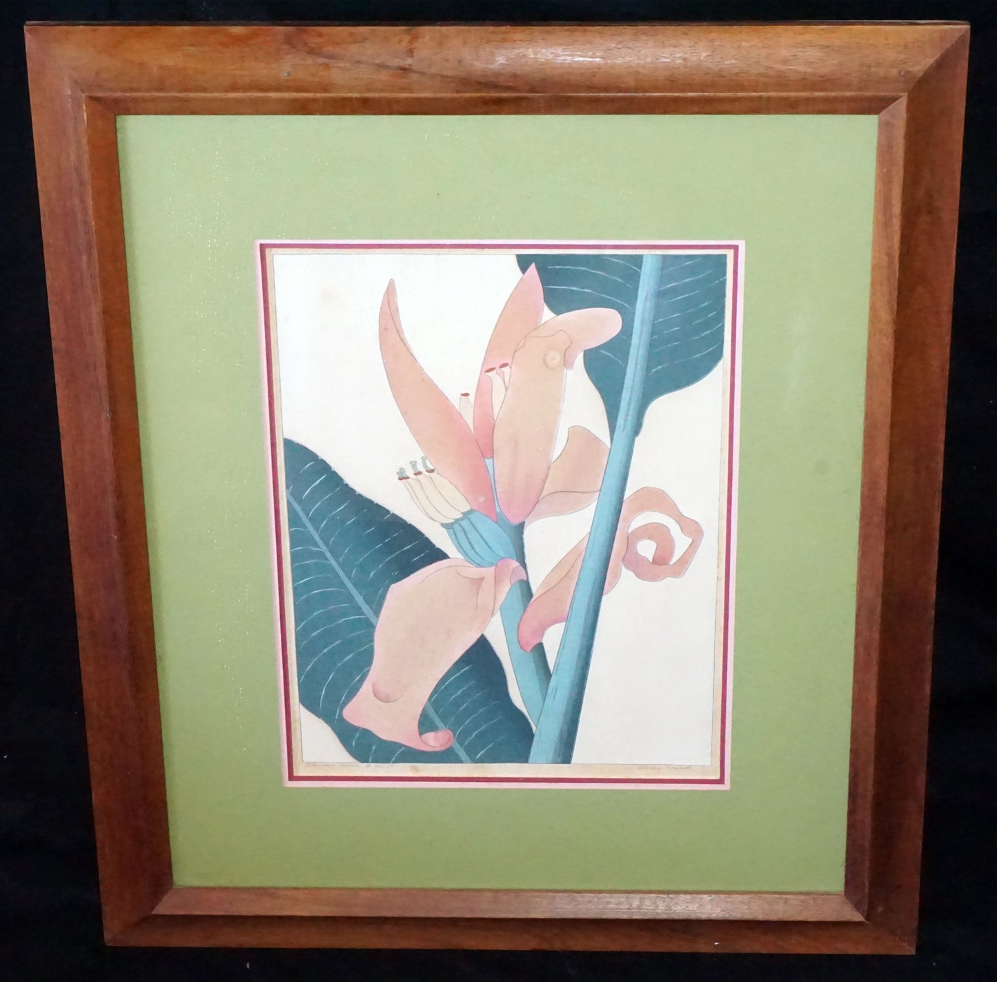 '30s Hawaii Woodblock Print "Banana Blossom" by Shirley Russell (1886-1985)